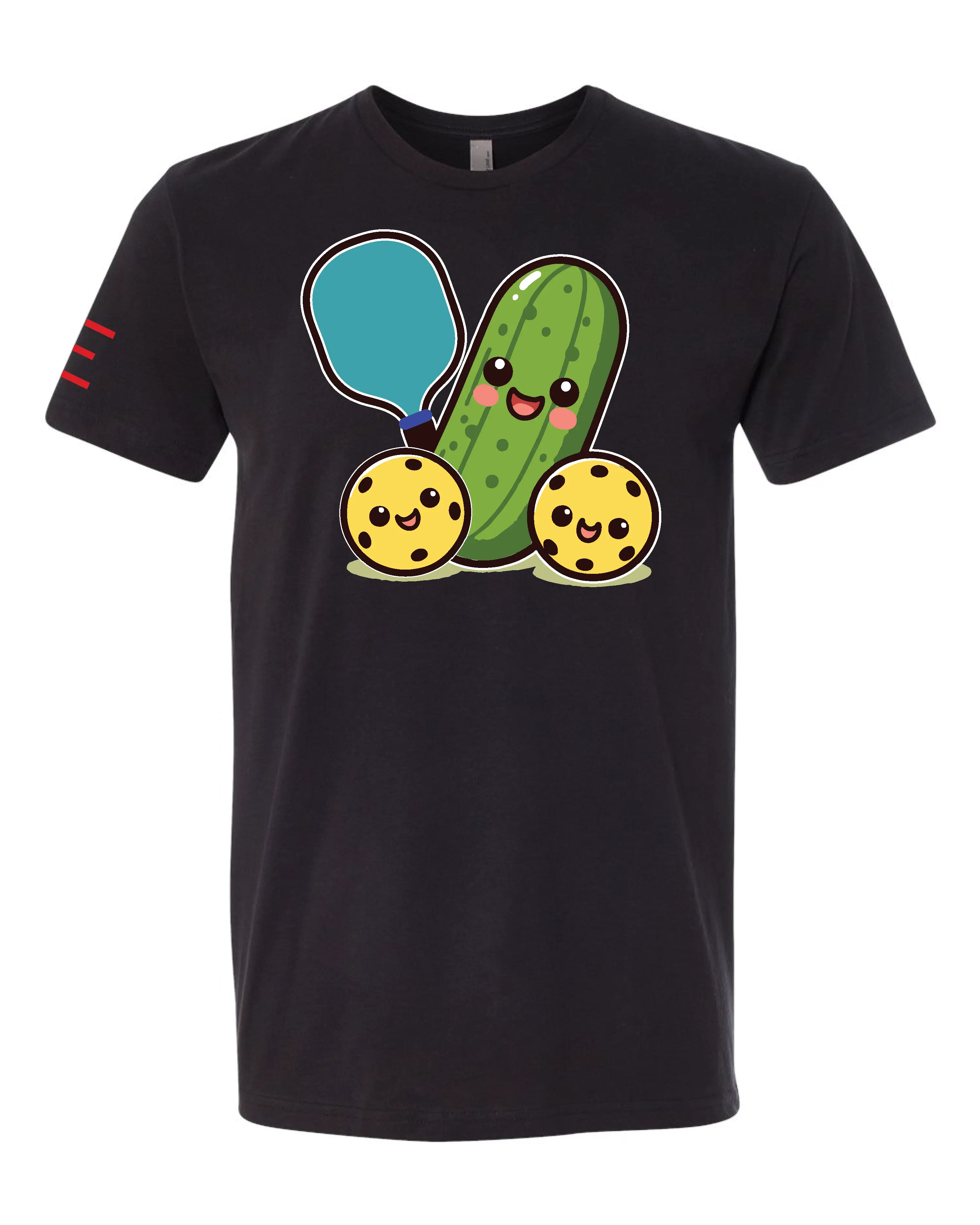 Cute Pickle Holding a Paddle Pickleball T-Shirt - Fun and Playful Design