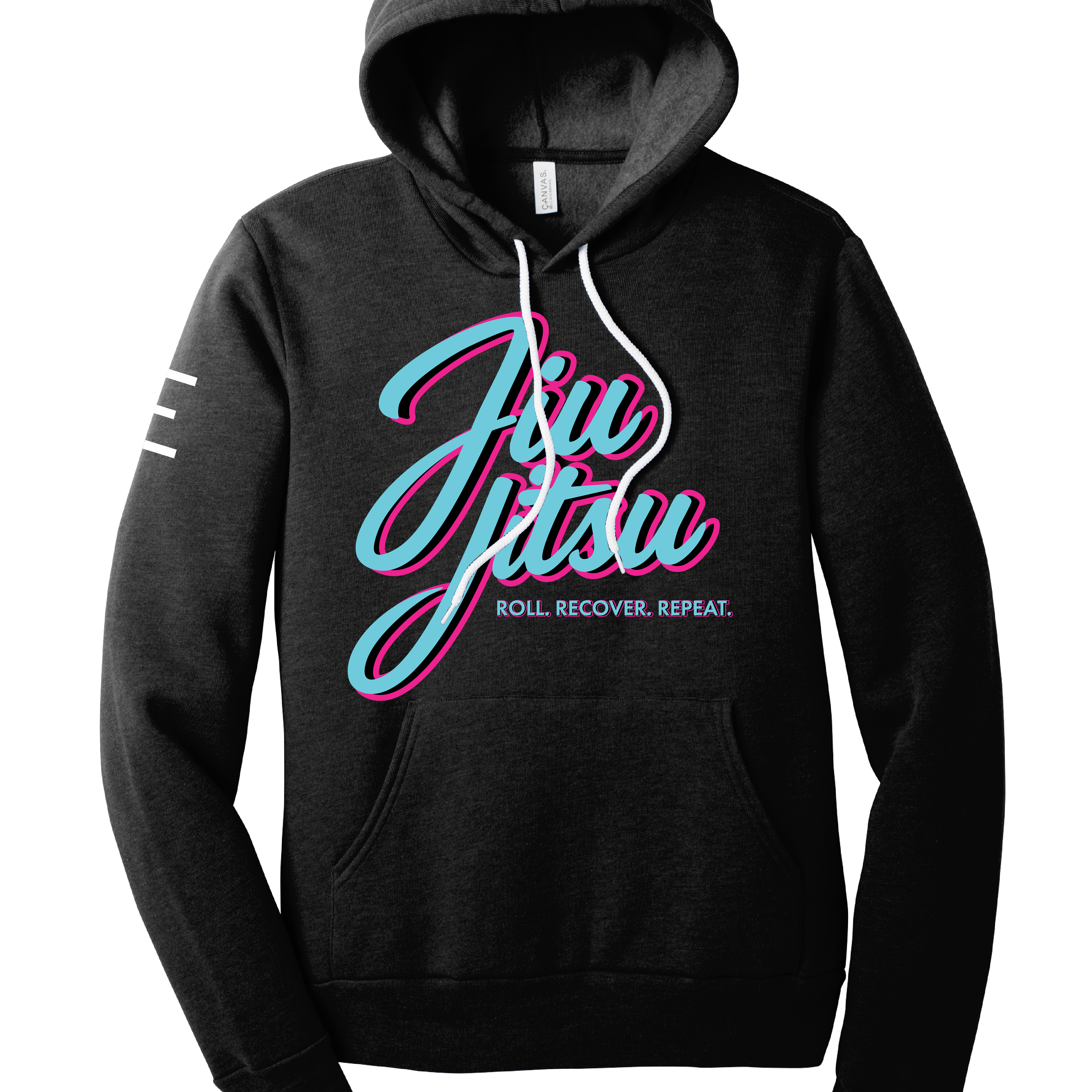 Roll. Recover. Repeat Jiu-Jitsu Fleece Hoodie – Retro 80s Miami Style BJJ