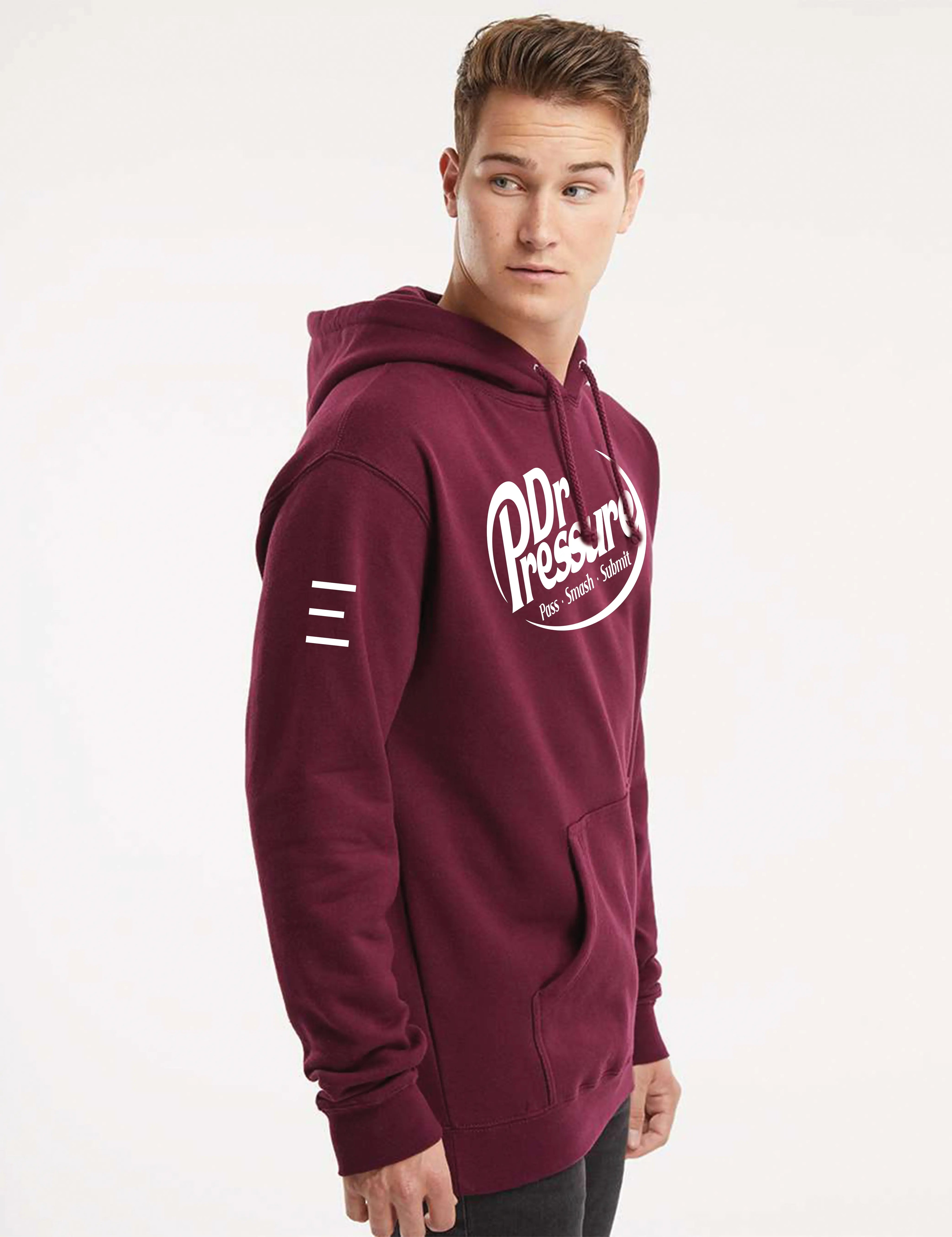 Dr. Pressure - Heavyweight Hooded Sweatshirt in Maroon - High Quality 