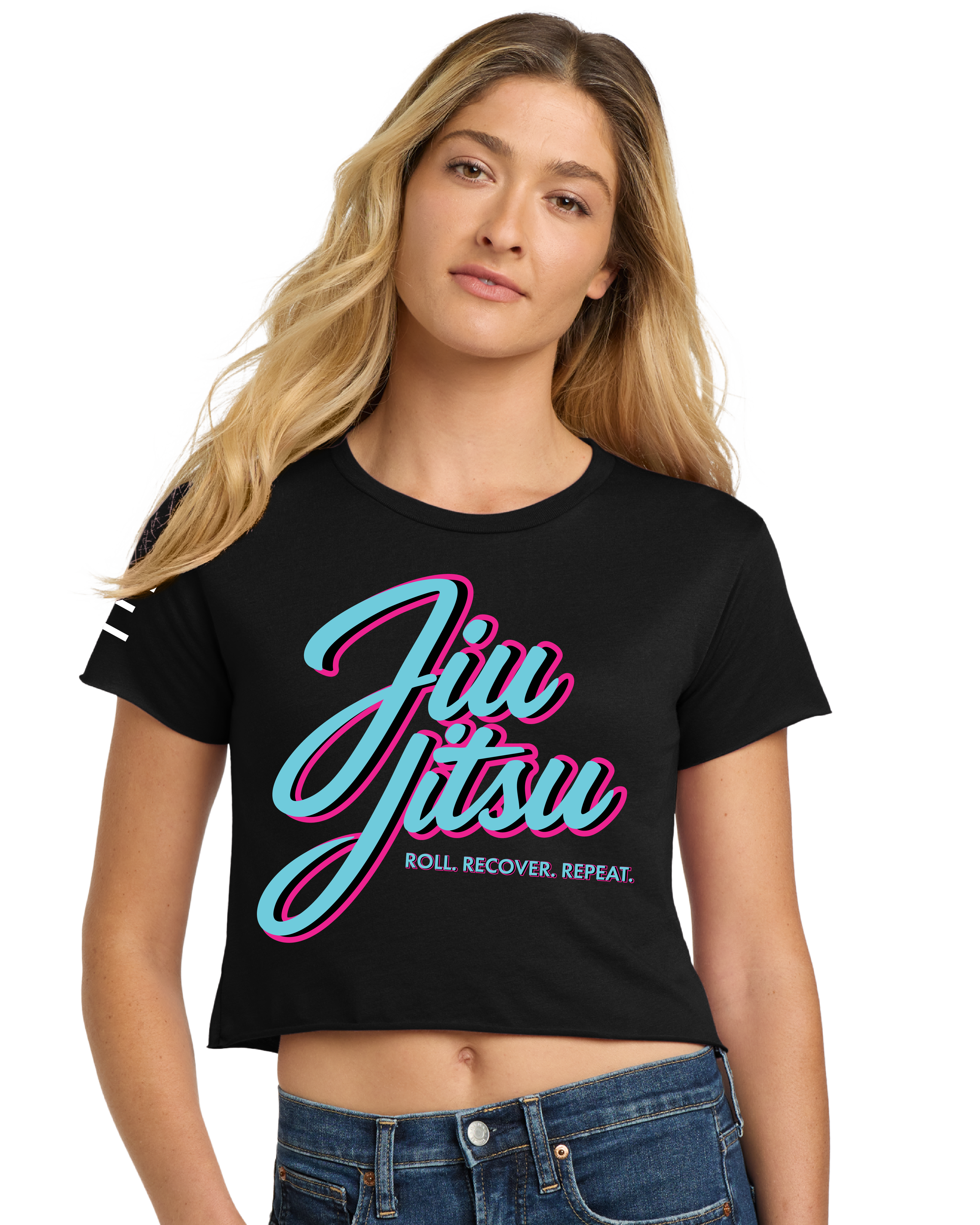 Roll Recover Repeat Jiu-Jitsu Crop Top – Retro 80s Miami Style BJJ Shirt 