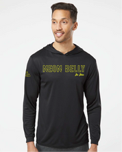 NEON BELLY - Humorous BJJ Long Sleeve Hooded Shirt, Moisture Wicking & UPF 50+ Protection 