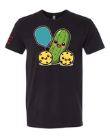Cute Pickle Holding a Paddle Pickleball T-Shirt - Fun and Playful Design