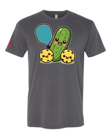 Cute Pickle Holding a Paddle Pickleball T-Shirt - Fun and Playful Design