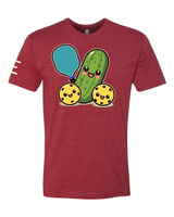Cute Pickle Holding a Paddle Pickleball T-Shirt - Fun and Playful Design