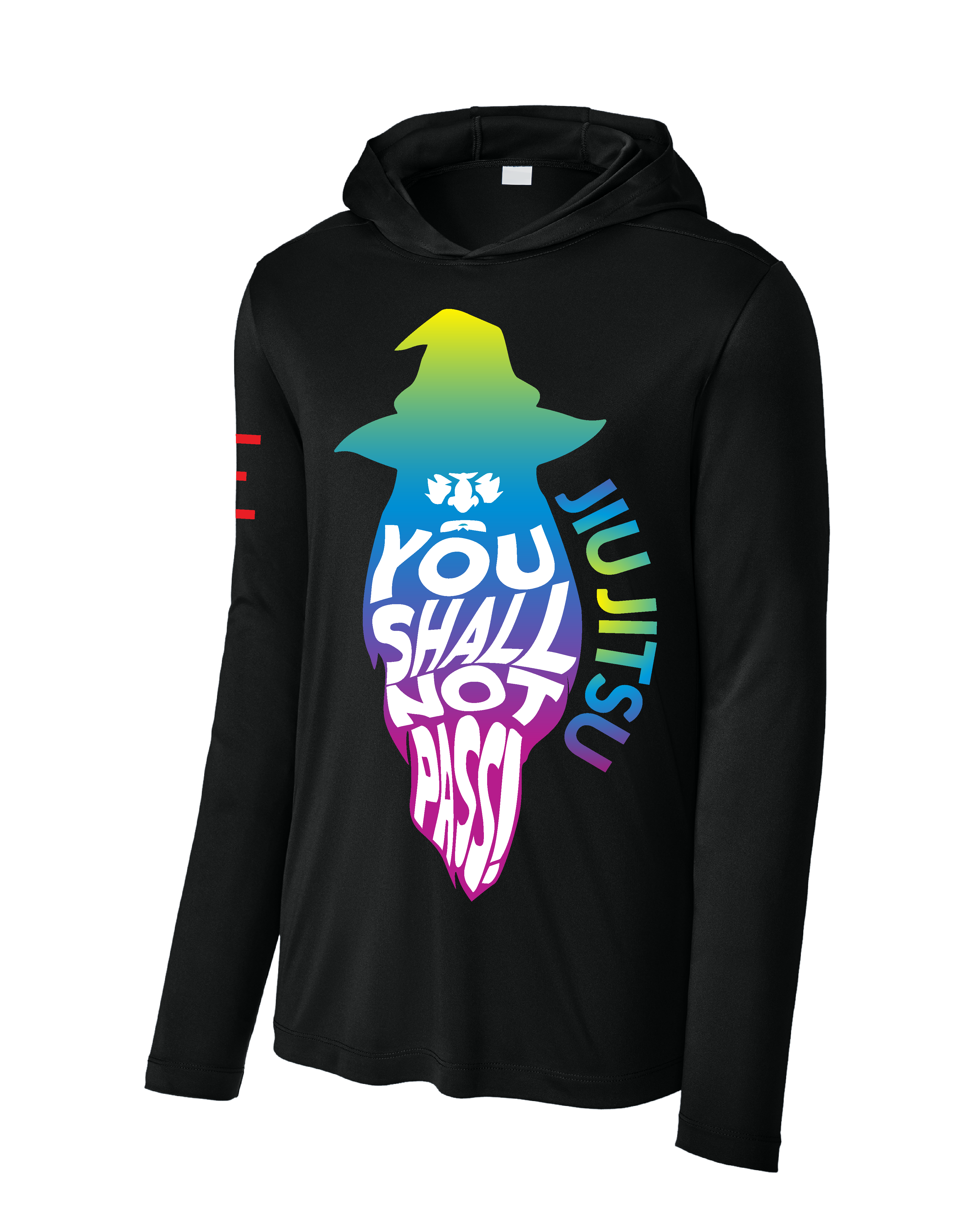 "You Shall Not Pass!" TRIPPY Gradient Wizard Jiu-Jitsu Long Sleeve Hooded Shirt, Moisture Wicking & UPF 50+ Protection