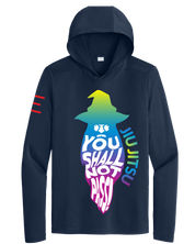 "You Shall Not Pass!" TRIPPY Gradient Wizard Jiu-Jitsu Long Sleeve Hooded Shirt, Moisture Wicking & UPF 50+ Protection
