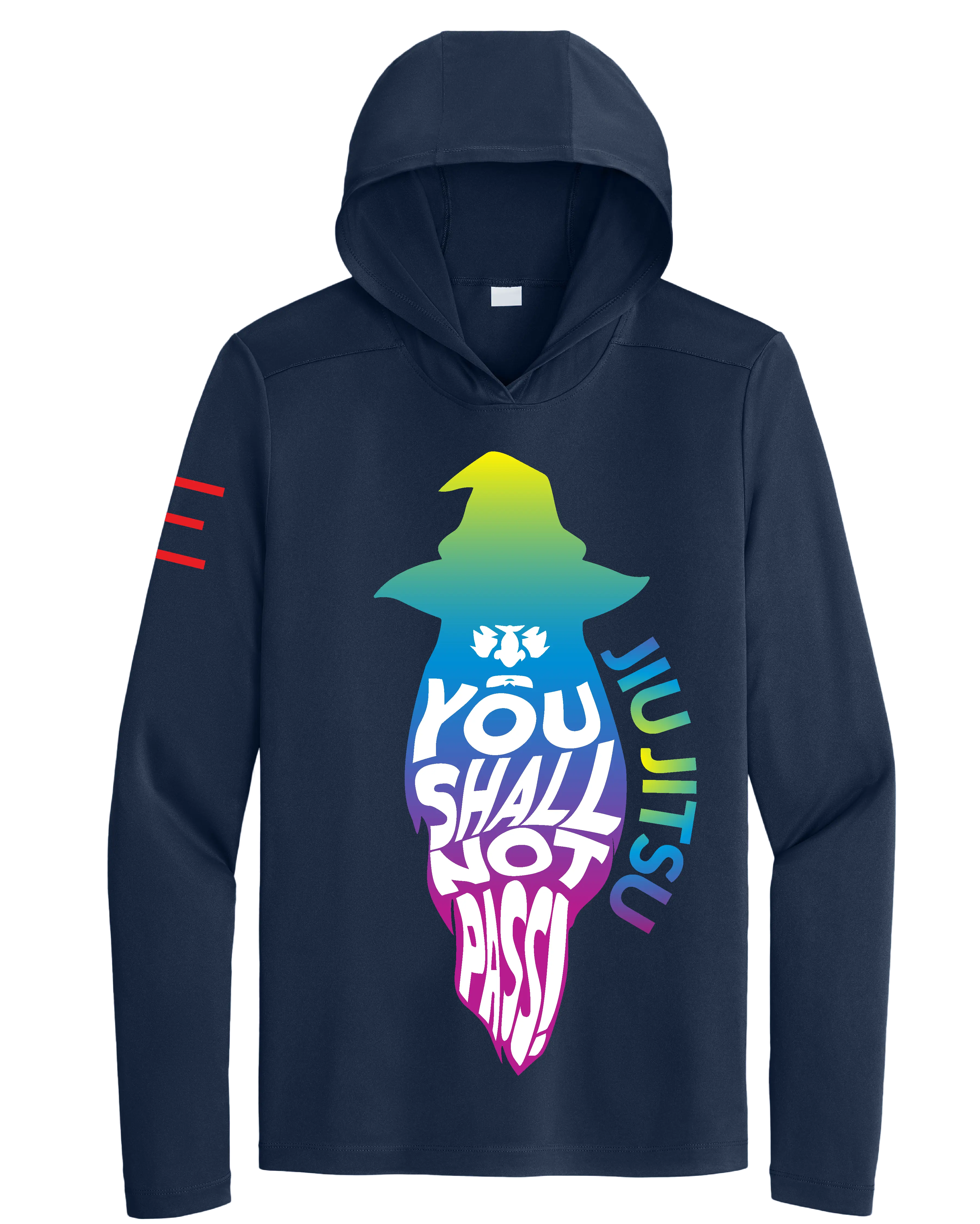 "You Shall Not Pass!" TRIPPY Gradient Wizard Jiu-Jitsu Long Sleeve Hooded Shirt, Moisture Wicking & UPF 50+ Protection - 3Three Apparel LLC.