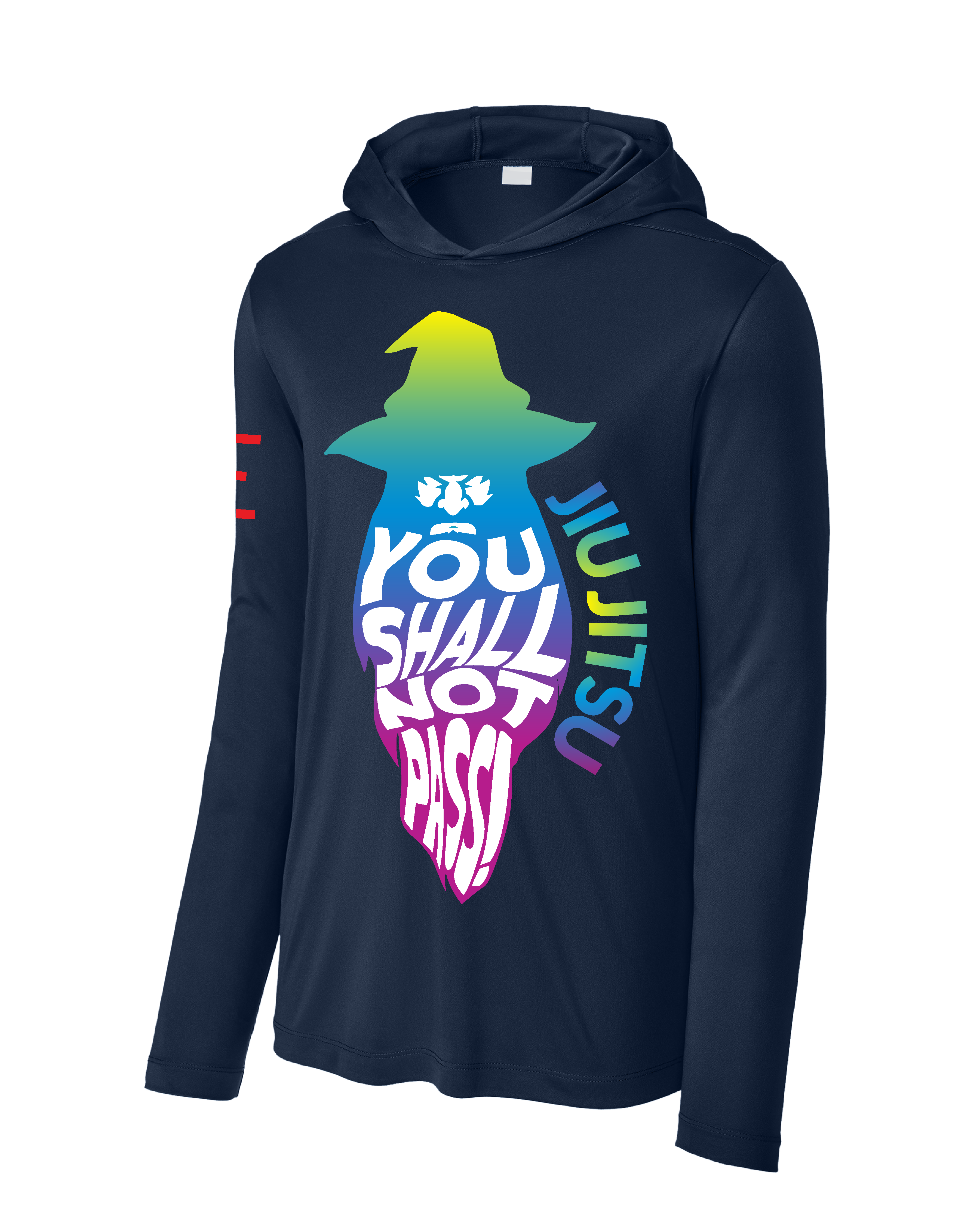 "You Shall Not Pass!" TRIPPY Gradient Wizard Jiu-Jitsu Long Sleeve Hooded Shirt, Moisture Wicking & UPF 50+ Protection