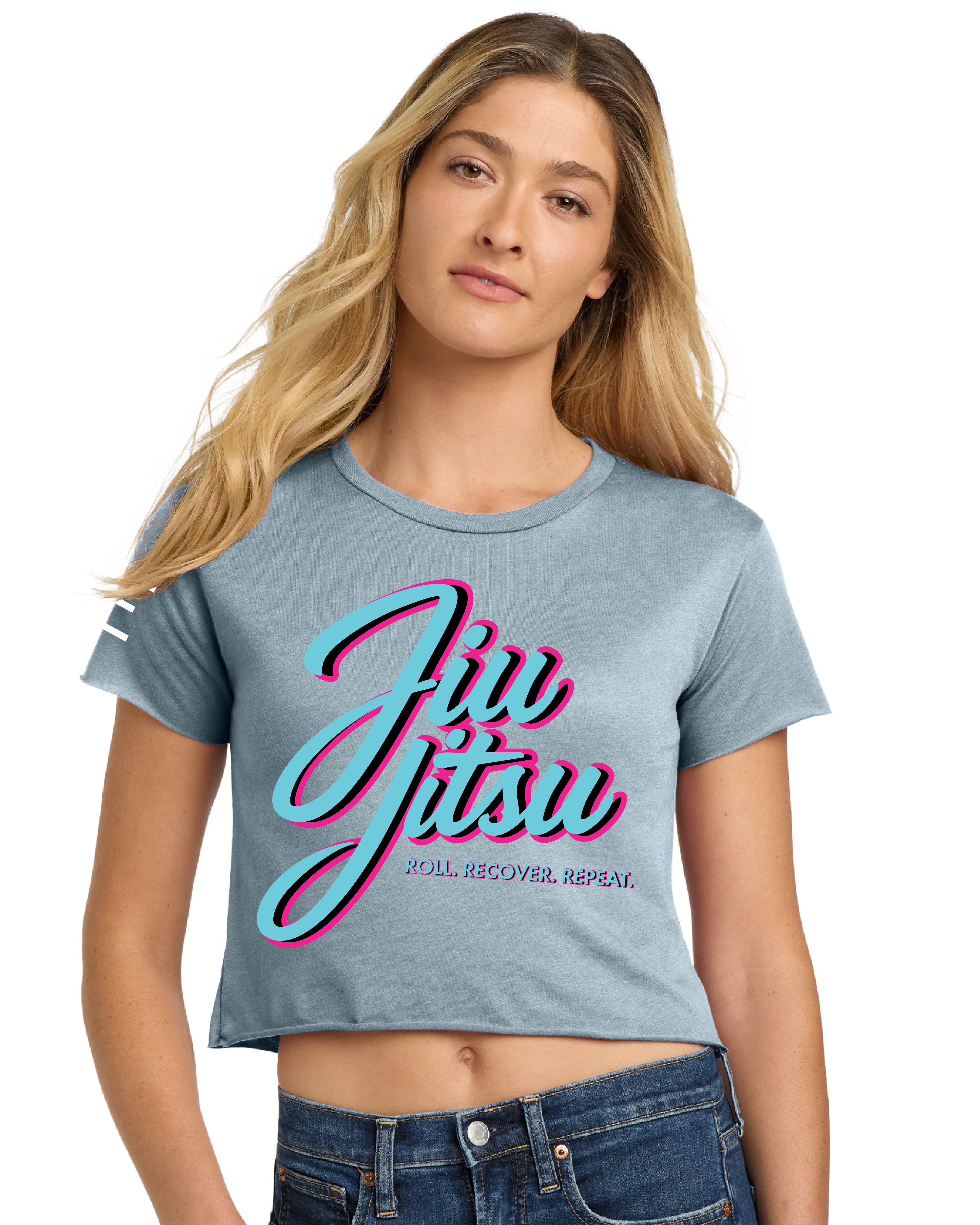 Roll Recover Repeat Jiu-Jitsu Crop Top – Retro 80s Miami Style BJJ Shirt 