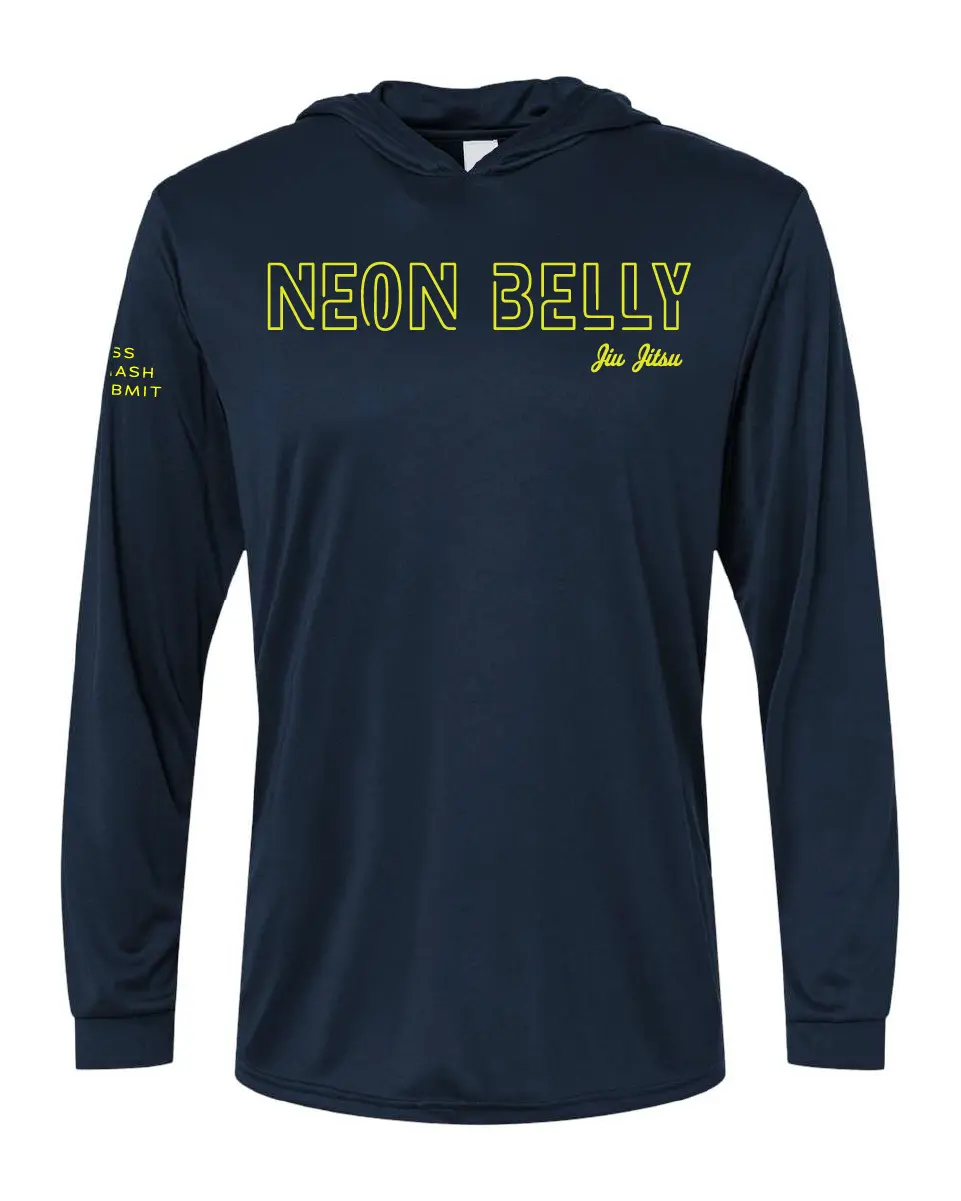 NEON BELLY - Humorous BJJ Long Sleeve Hooded Shirt, Moisture Wicking & UPF 50+ Protection 