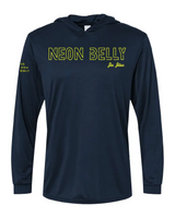 NEON BELLY - Humorous BJJ Long Sleeve Hooded Shirt, Moisture Wicking & UPF 50+ Protection