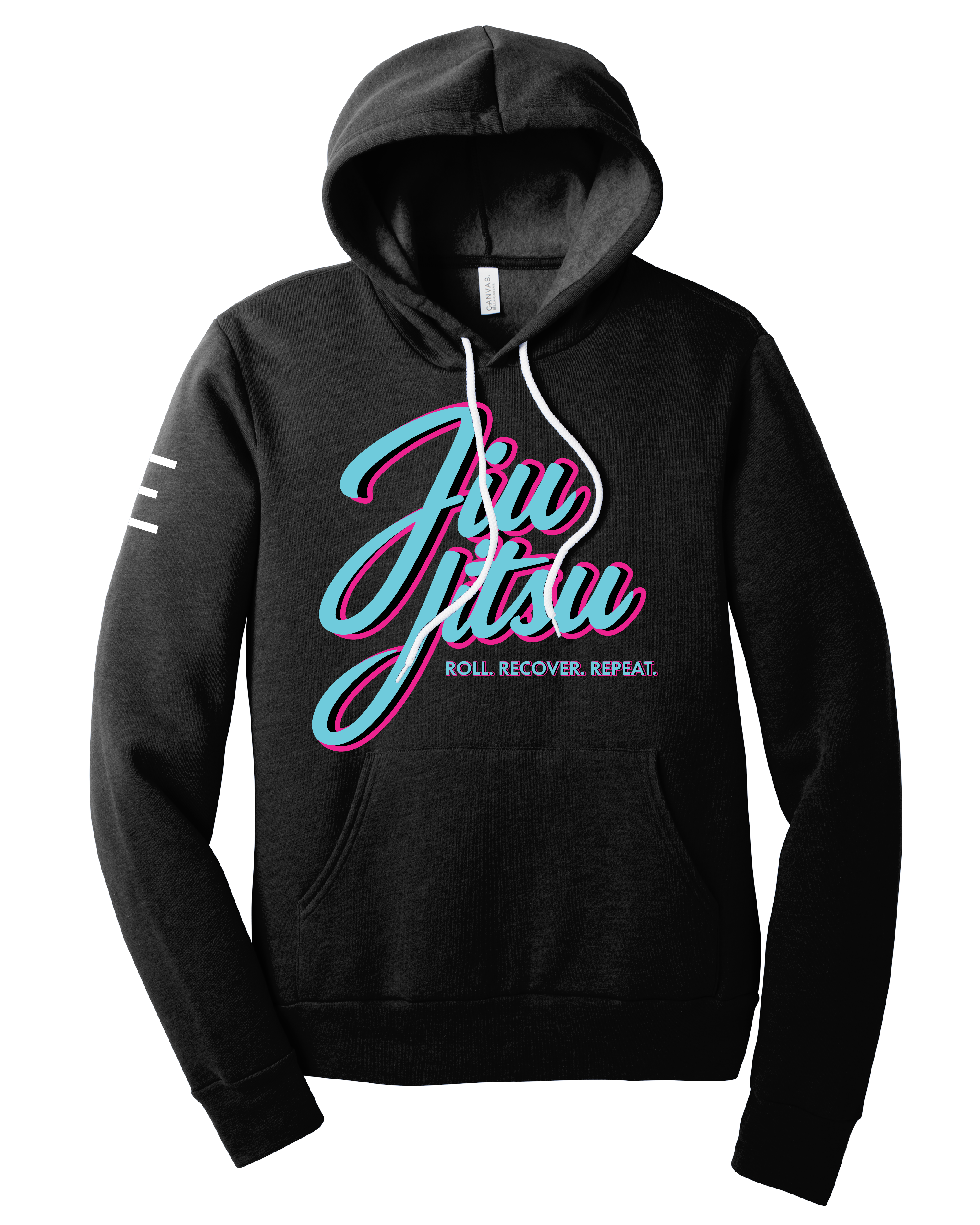 Roll. Recover. Repeat Jiu-Jitsu Fleece Hoodie – Retro 80s Miami Style BJJ 
