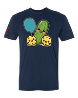 Cute Pickle Holding a Paddle Pickleball T-Shirt - Fun and Playful Design