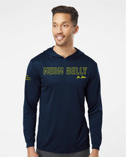 NEON BELLY - Humorous BJJ Long Sleeve Hooded Shirt, Moisture Wicking & UPF 50+ Protection 