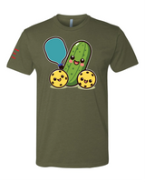 Cute Pickle Holding a Paddle Pickleball T-Shirt - Fun and Playful Design
