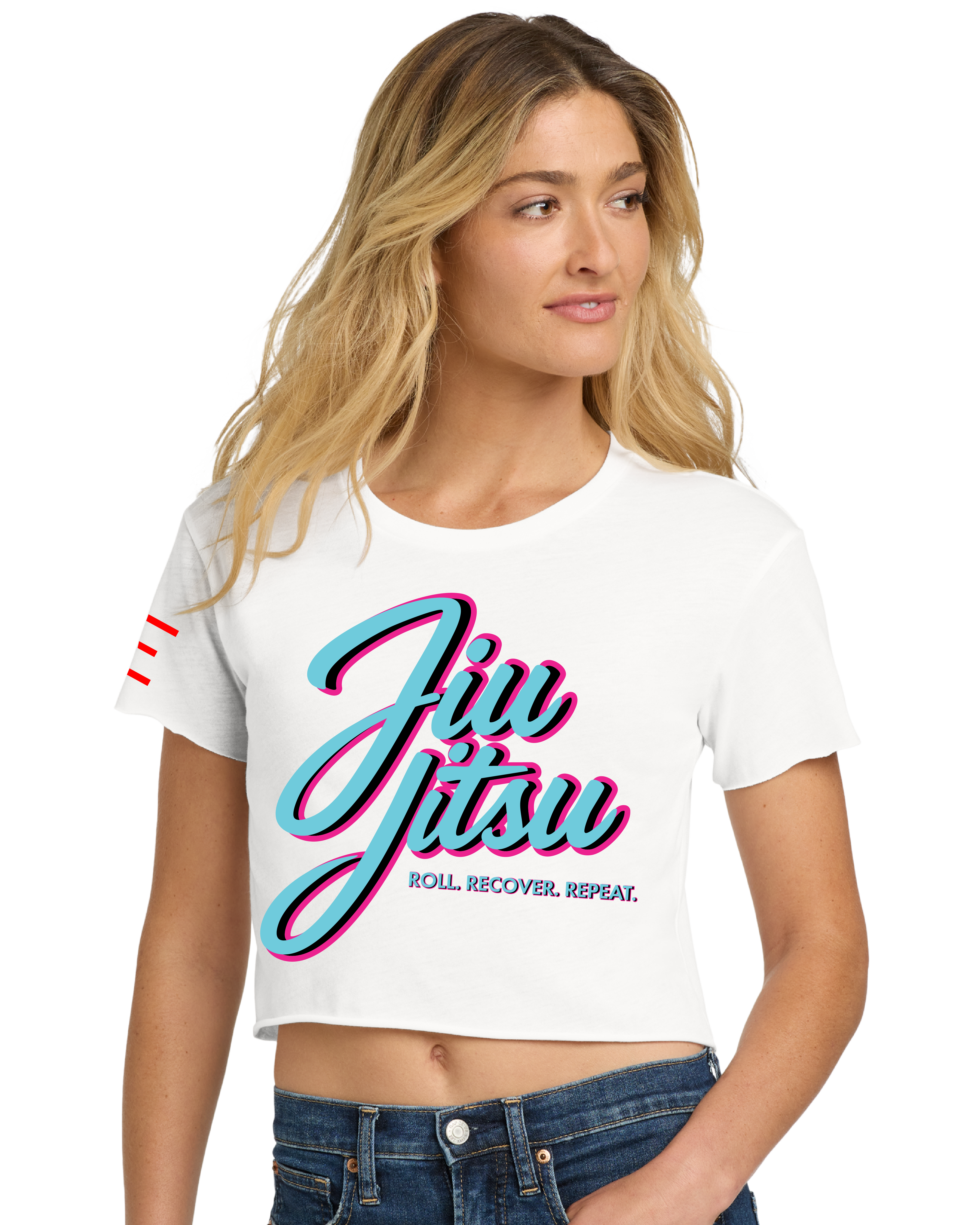 Roll Recover Repeat Jiu-Jitsu Crop Top – Retro 80s Miami Style BJJ Shirt 